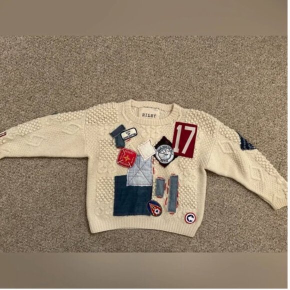 Free People Riley 1880 VINTAGE PATCHED UP SWEATER Patchwork Wool size L - Picture 7 of 13